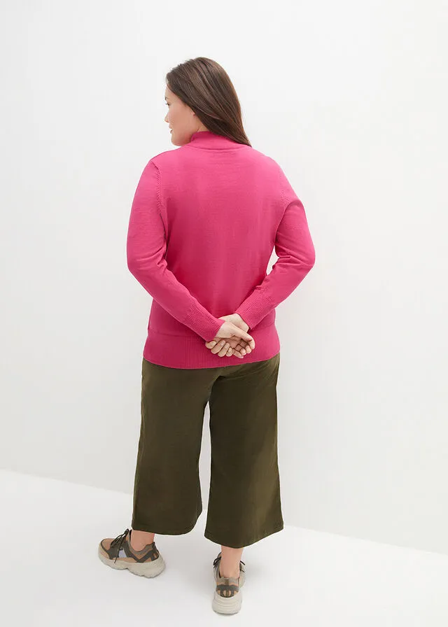 Jersey básico de punto fino con cuello alto y algodón reciclado Negro