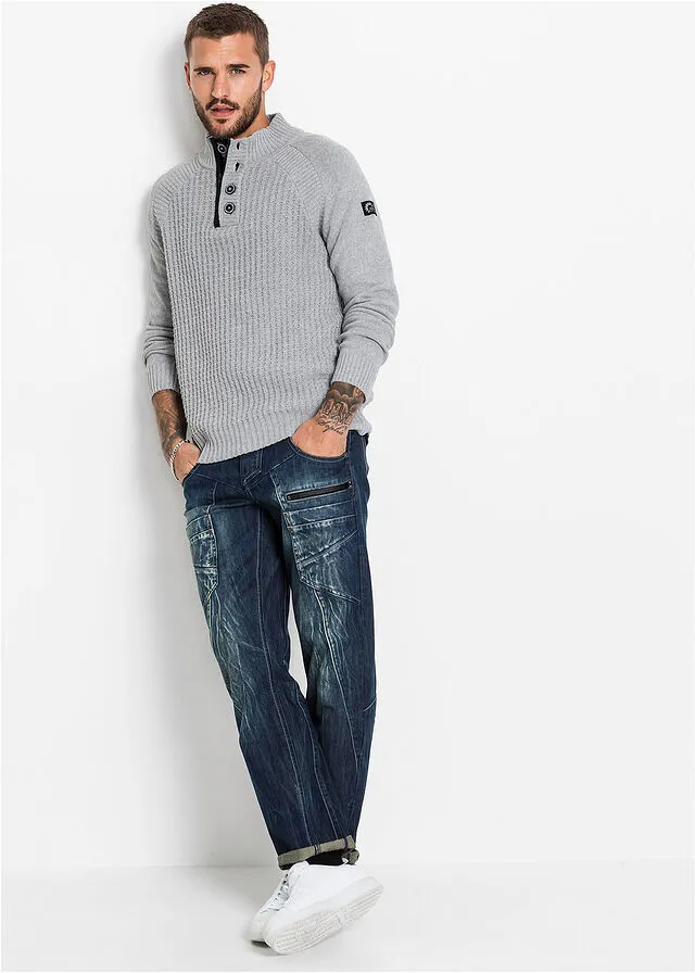 Jersey de cuello alto con algodón reciclado Gris jaspeado