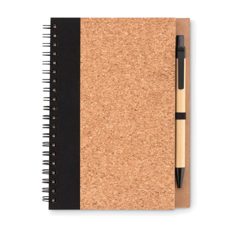 Libreta publicitaria con bolígrafo y tapa corcho