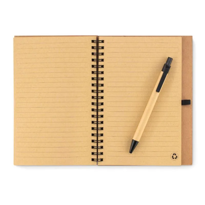 Libreta publicitaria con bolígrafo y tapa corcho