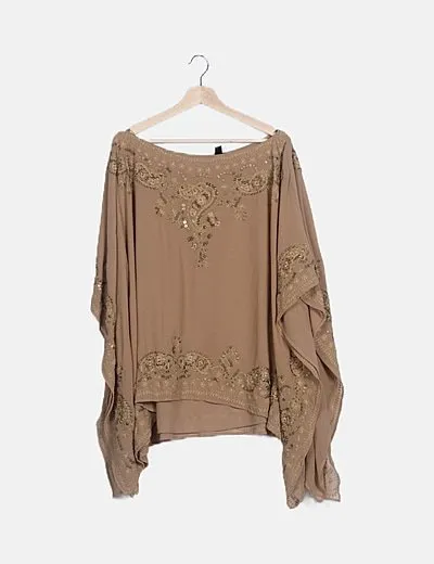 Mango Caftan beige con abalorios