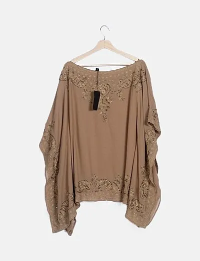 Mango Caftan beige con abalorios