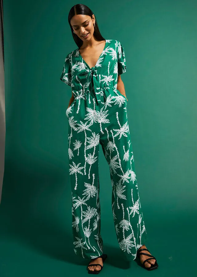 Mono con cordón y lino Verde menta estampado