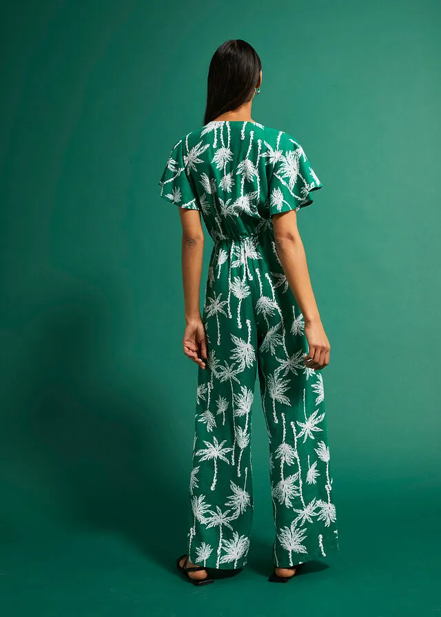 Mono con cordón y lino Verde menta estampado