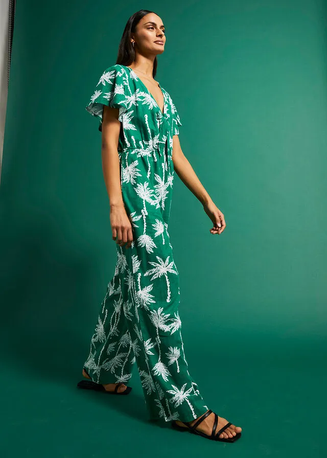 Mono con cordón y lino Verde menta estampado