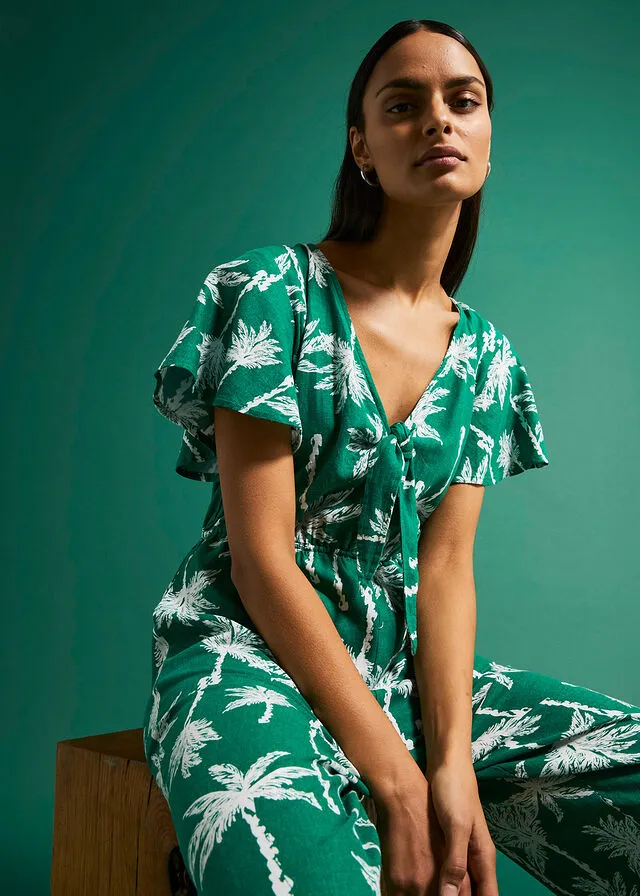 Mono con cordón y lino Verde menta estampado