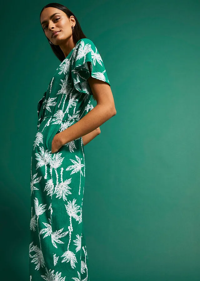 Mono con cordón y lino Verde menta estampado