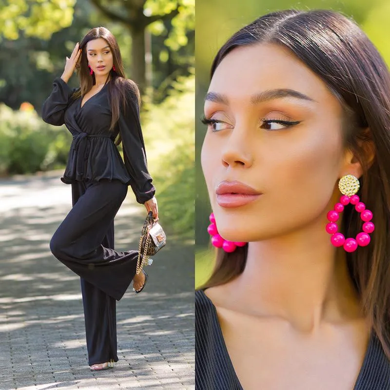 Pendientes con efecto perla fucsia