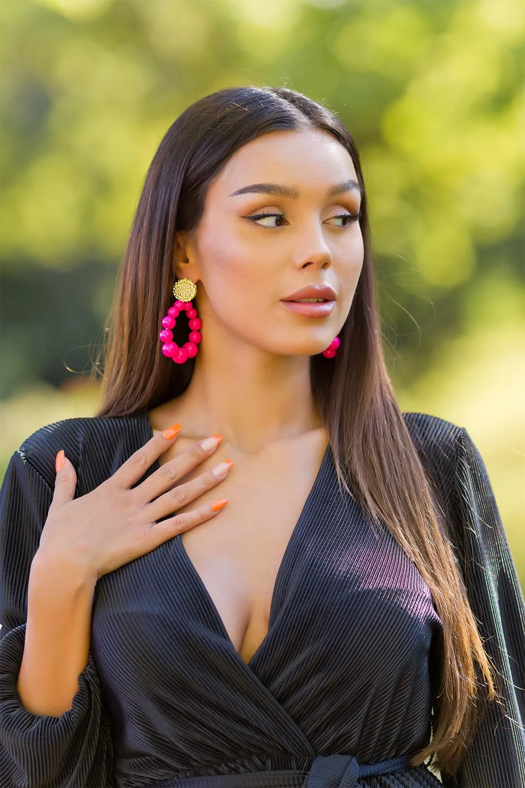 Pendientes con efecto perla fucsia