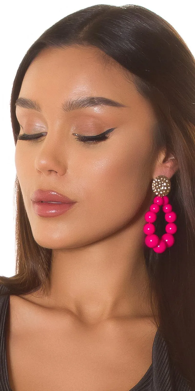 Pendientes con efecto perla fucsia