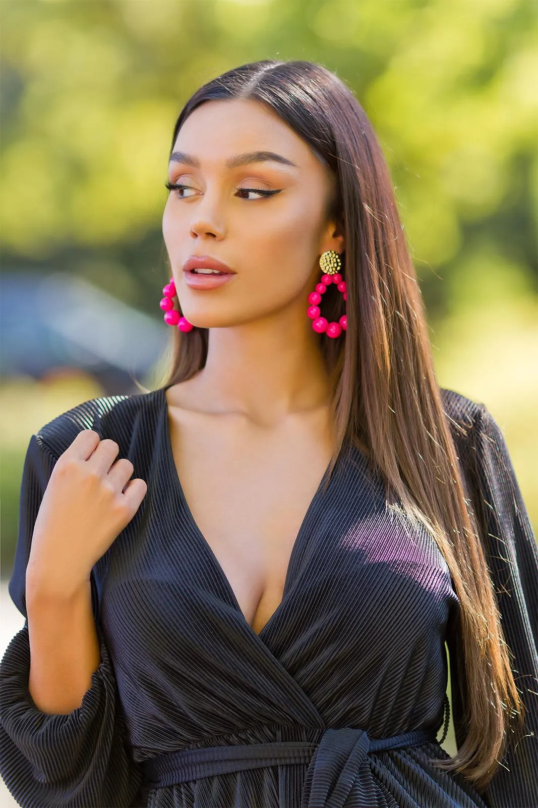 Pendientes con efecto perla fucsia