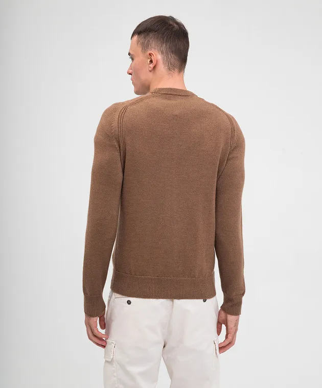 Peserico Brown wool sweater with contrasting logo pattern