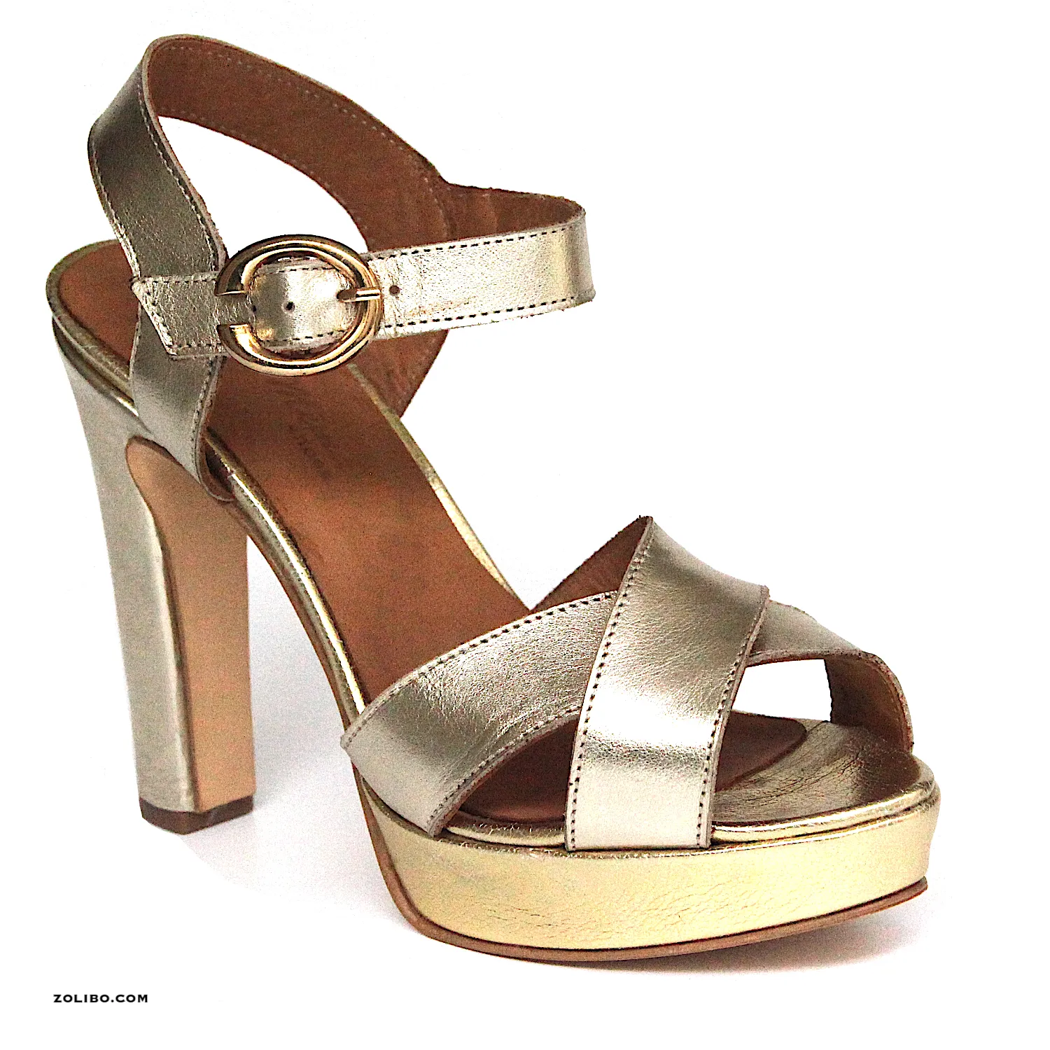 Sandalia dorado mujer tacón