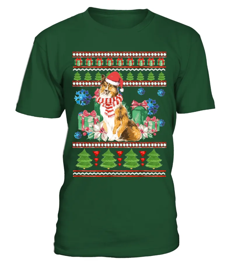 Sheltie Ugly Christmas Sweater Camiseta cuello redondo Unisex