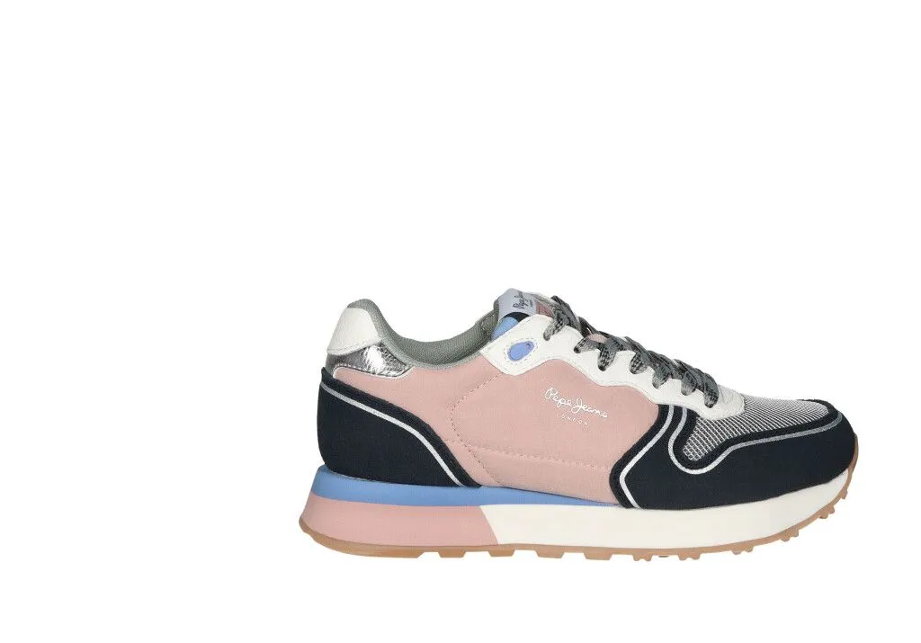 Sneaker Nobuck Azul Filo Plata Laterales Nylon Rosa