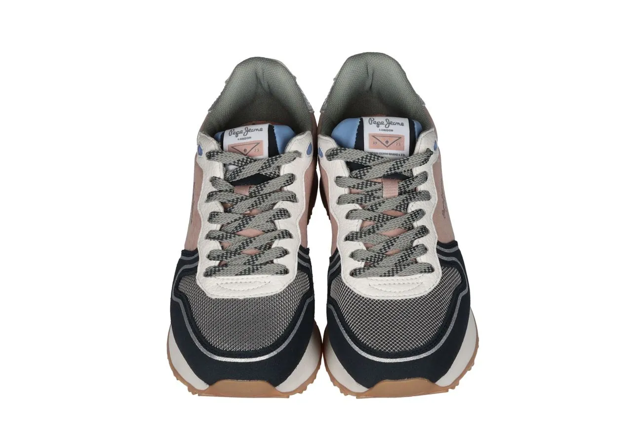 Sneaker Nobuck Azul Filo Plata Laterales Nylon Rosa