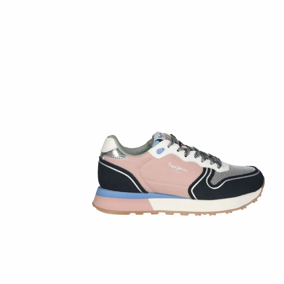 Sneaker Nobuck Azul Filo Plata Laterales Nylon Rosa