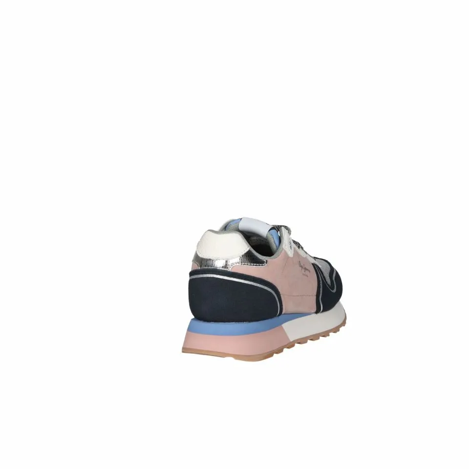 Sneaker Nobuck Azul Filo Plata Laterales Nylon Rosa