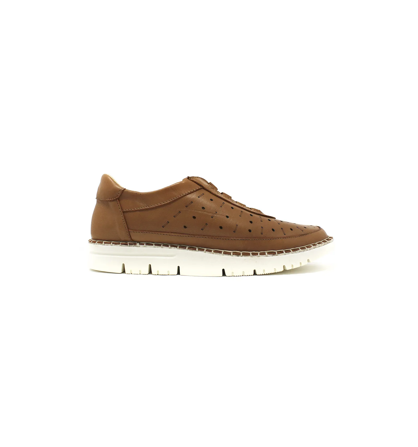 Sneaker troquelada en piel para mujer en marrón