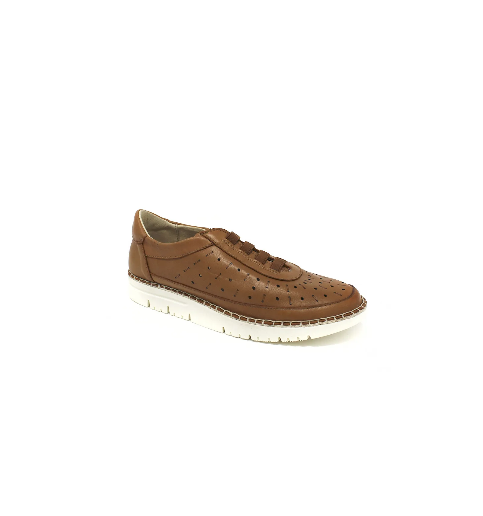 Sneaker troquelada en piel para mujer en marrón
