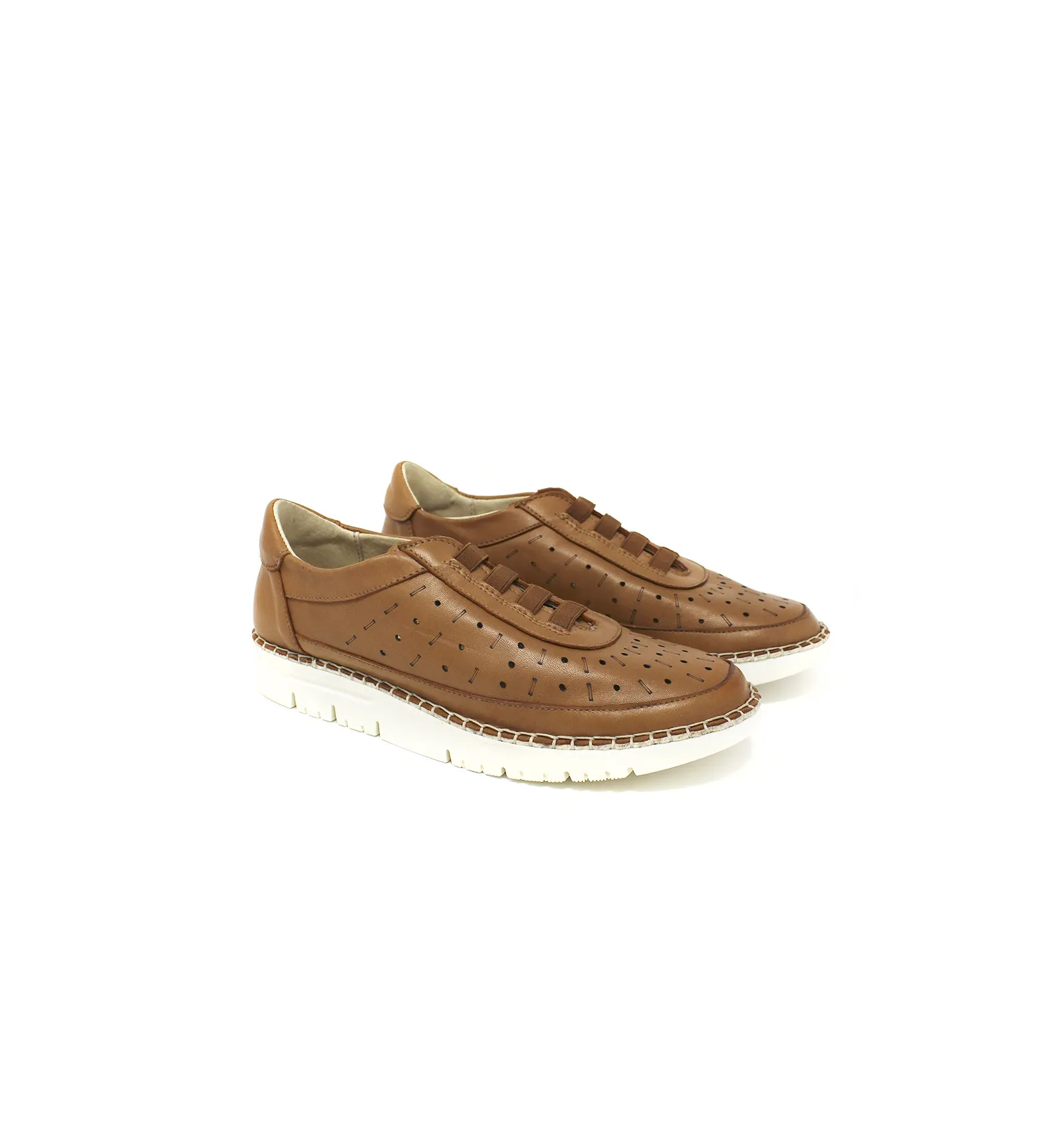 Sneaker troquelada en piel para mujer en marrón