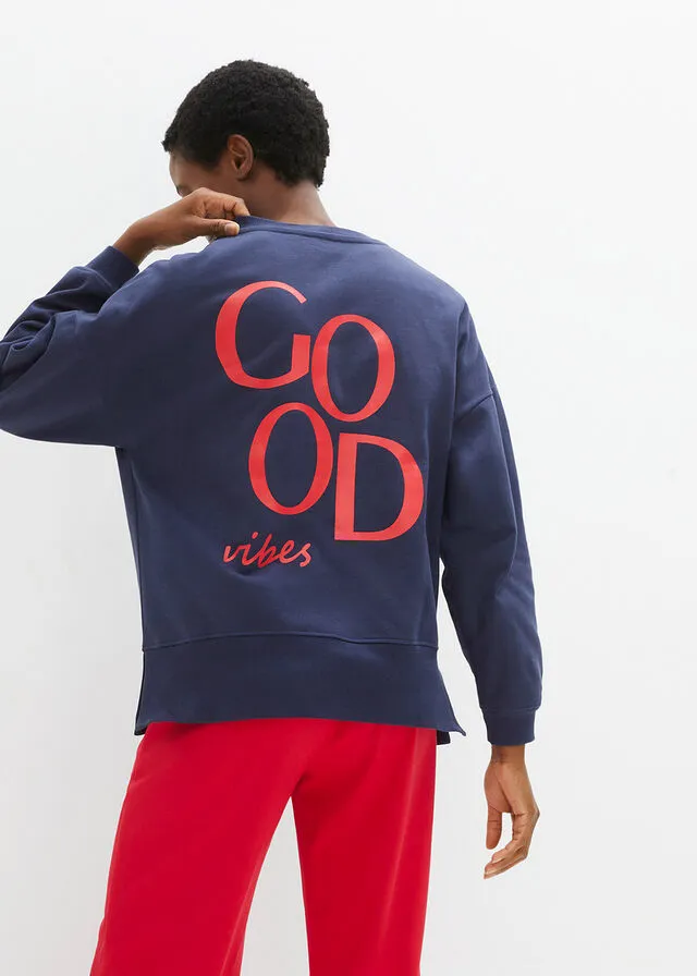 SUDADERA DE ALGODóN ORGáNICO CON CORTE CóMODO Y ABERTURAS LATERALES AZUL MARINOFRESA ESTAMPADO