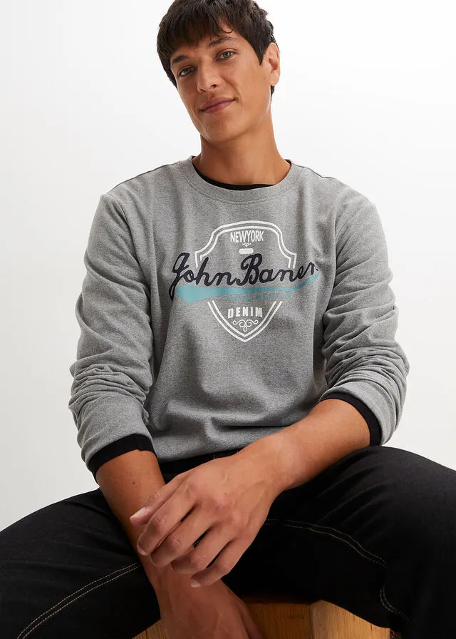 Sudadera Gris claro jaspeado estampado + negro estampado