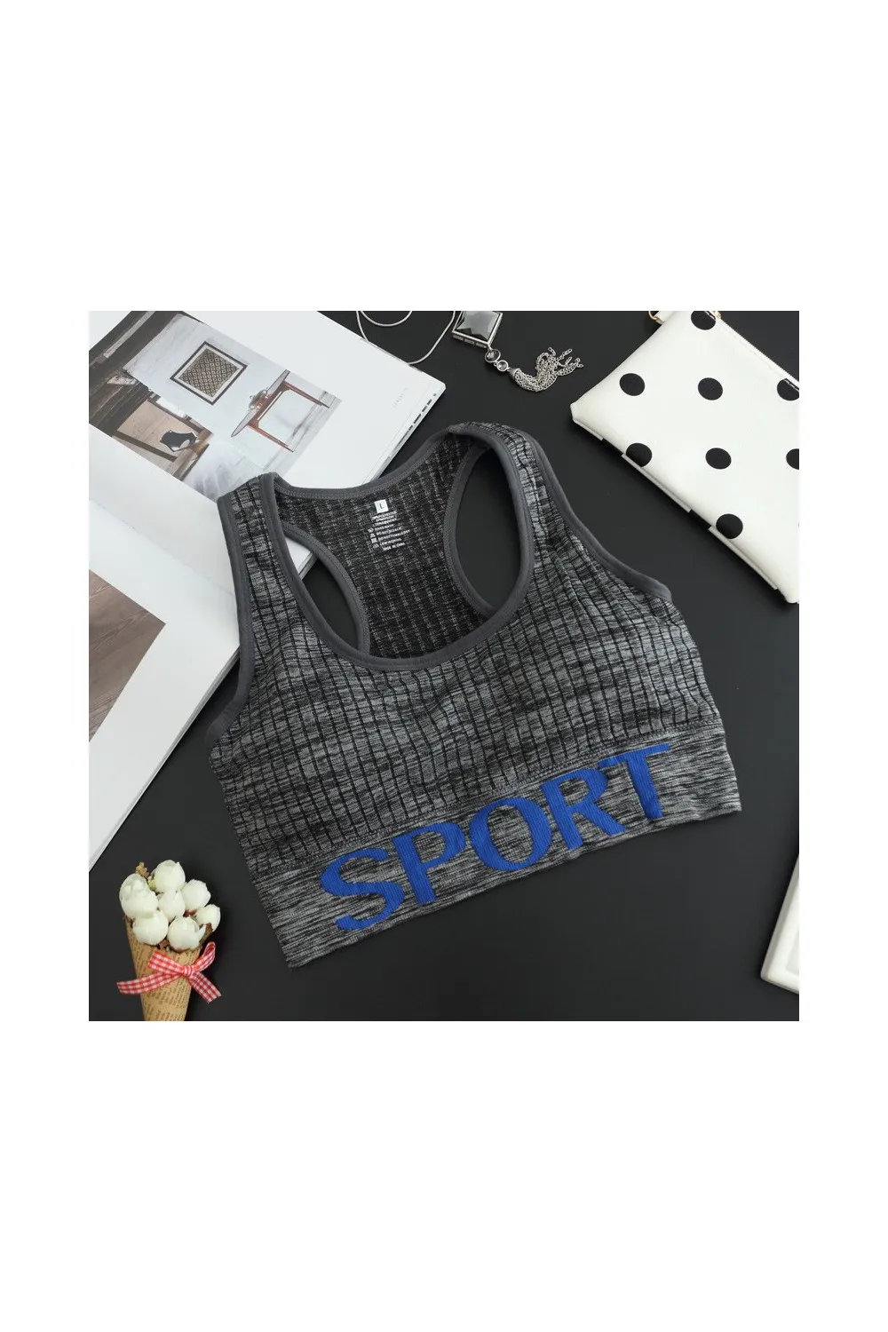 Sujetador deportivo gris y azul