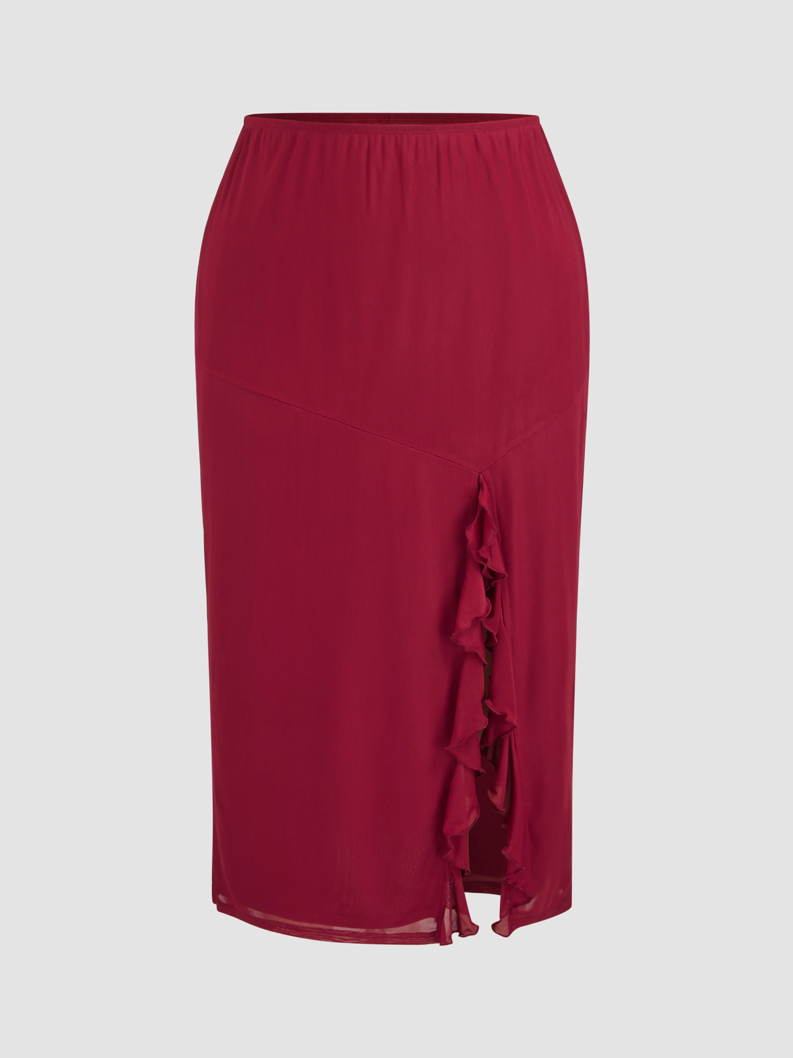  Top de Malla con Escote Corazón & Falda Maxi con Abertura Curvy