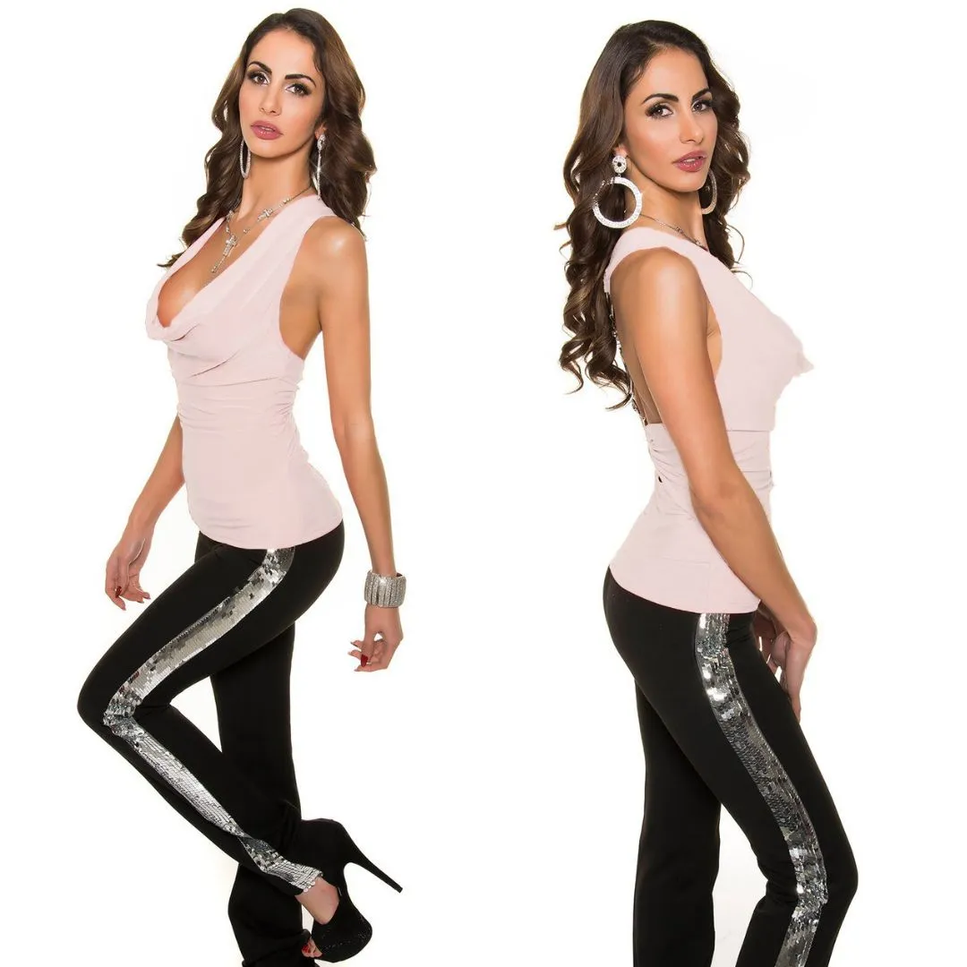 Top rosa con escote drapeado
