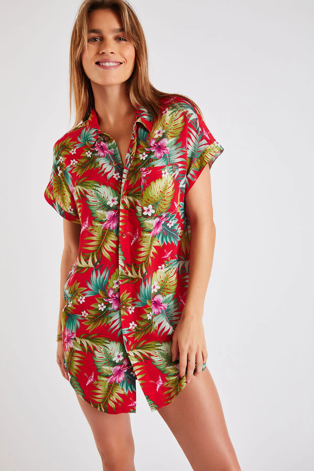 Túnica con estampado rojo exótico Waila Mahaloday