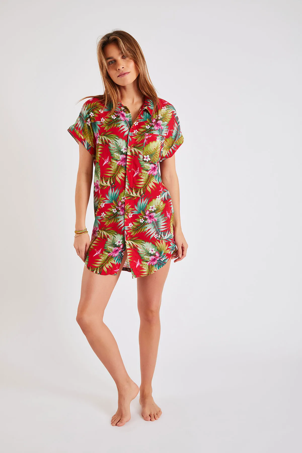 Túnica con estampado rojo exótico Waila Mahaloday
