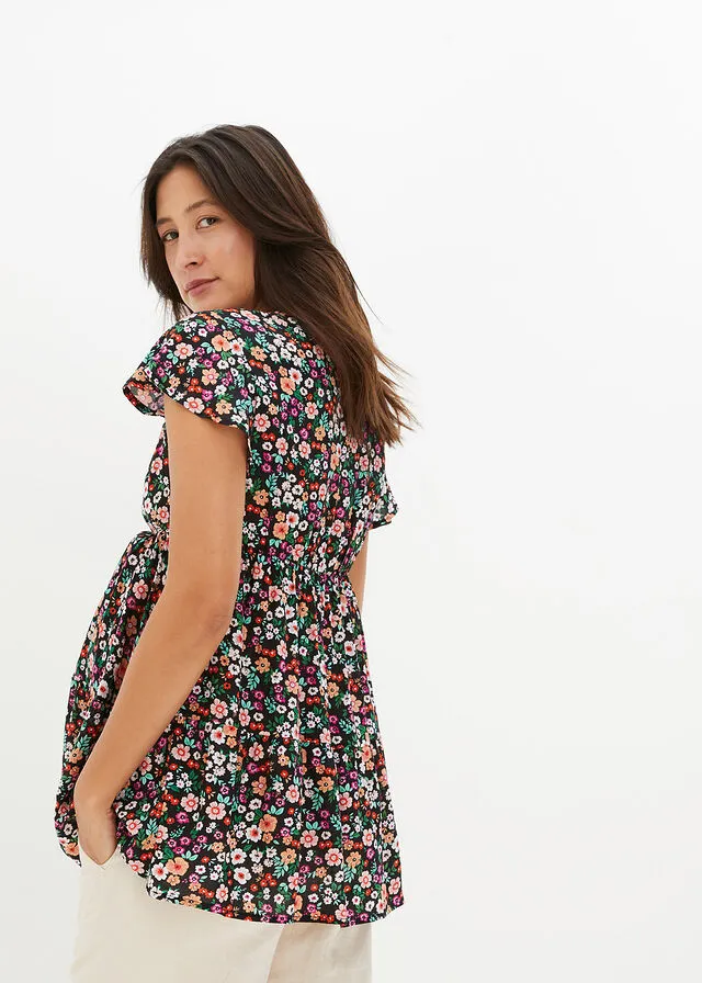 Túnica premamá de material sostenible Negro de flores