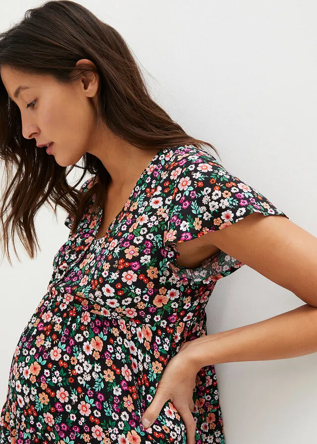 Túnica premamá de material sostenible Negro de flores