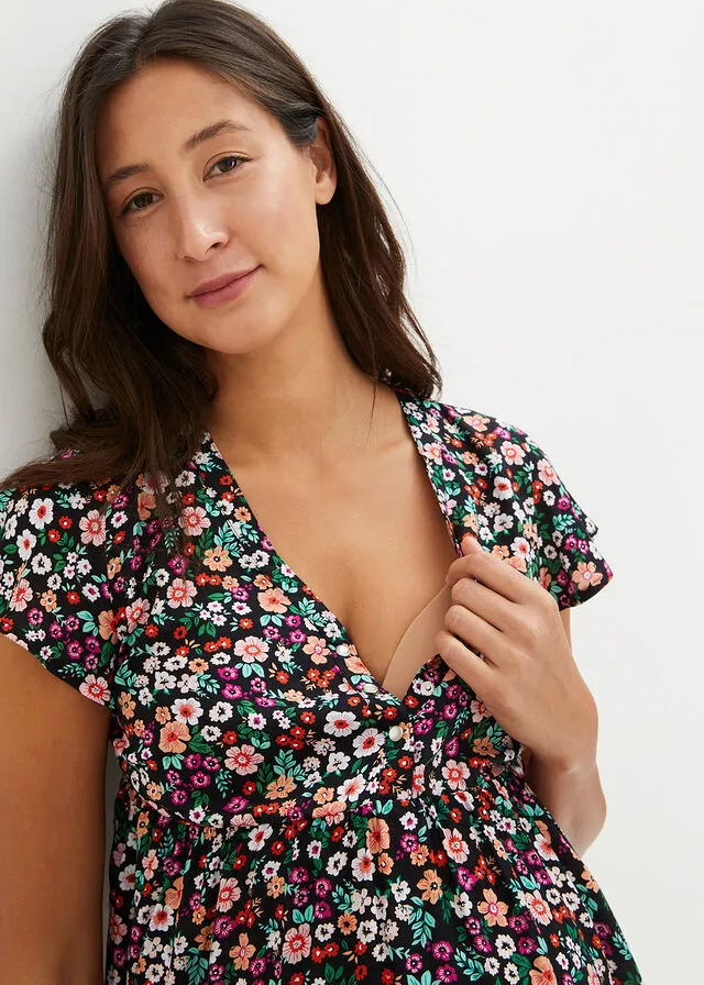 Túnica premamá de material sostenible Negro de flores