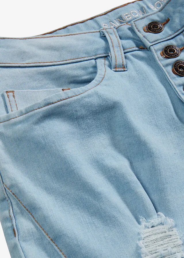Vaqueros estilo boyfriend desgastados con poliéster reciclado Azul vaquero claro
