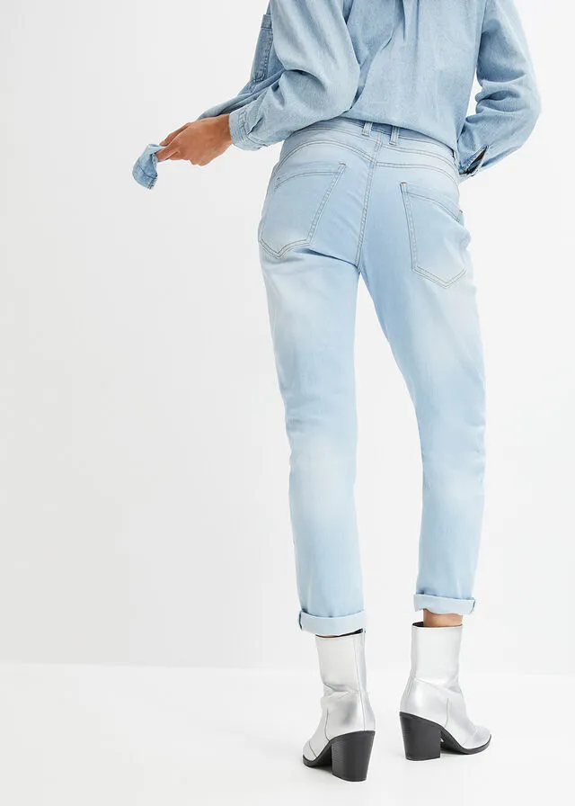 Vaqueros estilo boyfriend desgastados con poliéster reciclado Azul vaquero claro
