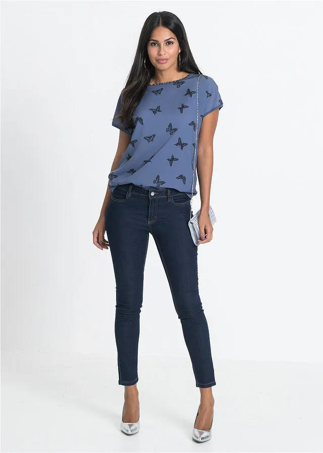 Vaqueros pitillo superelásticos de material ligero Azul oscuro denim