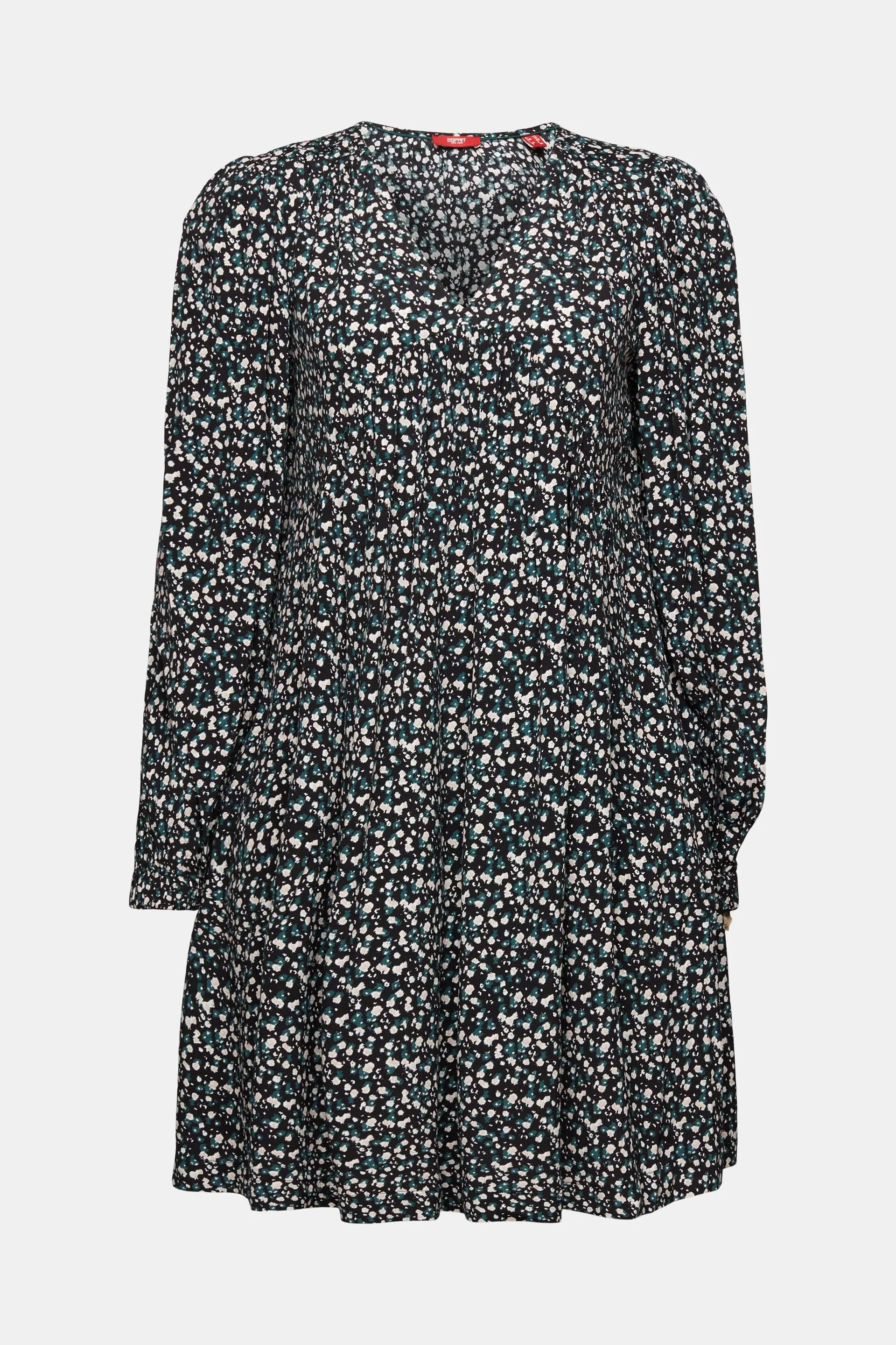 Vestido con escote en pico fruncido y estampado