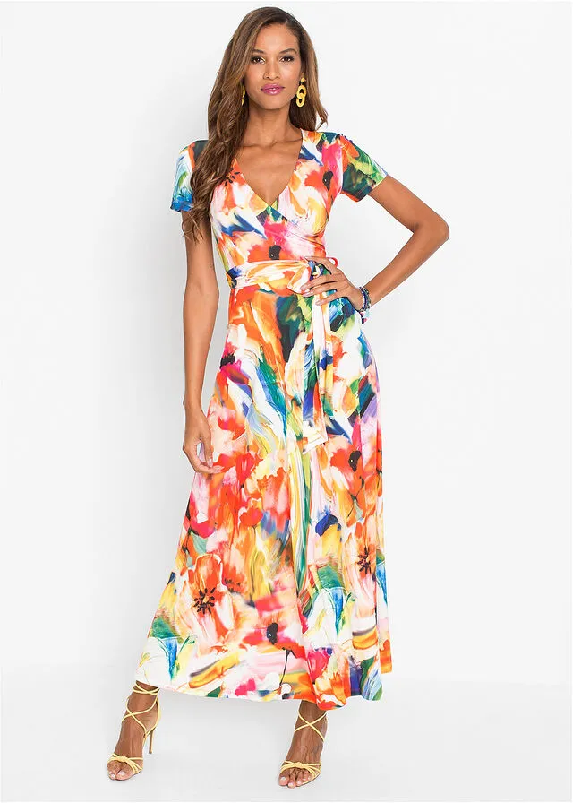 VESTIDO CON ESTAMPADO DE FLORES NARANJAROJOAZUL DE FLORES
