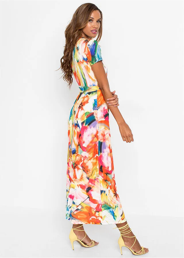 VESTIDO CON ESTAMPADO DE FLORES NARANJAROJOAZUL DE FLORES