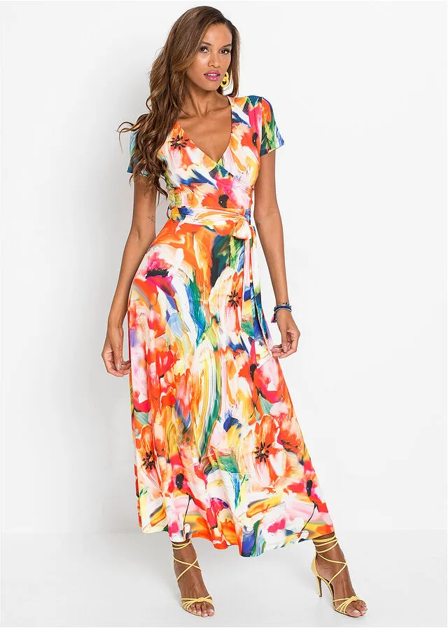 VESTIDO CON ESTAMPADO DE FLORES NARANJAROJOAZUL DE FLORES