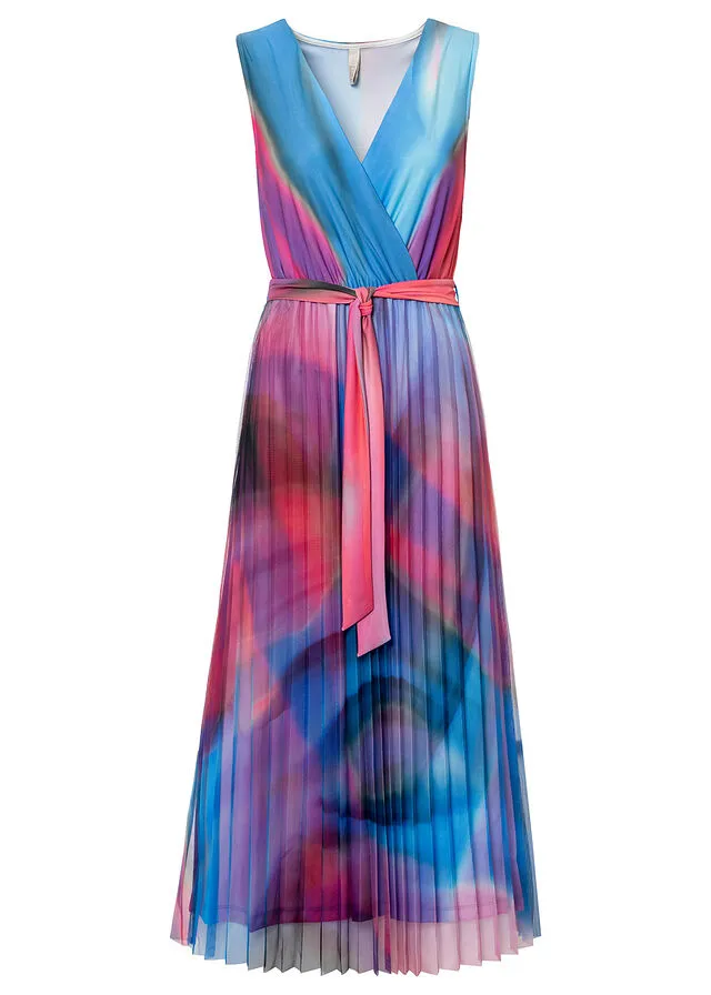 VESTIDO CRUZADO COLORIDO AZULROSA ESTAMPADO