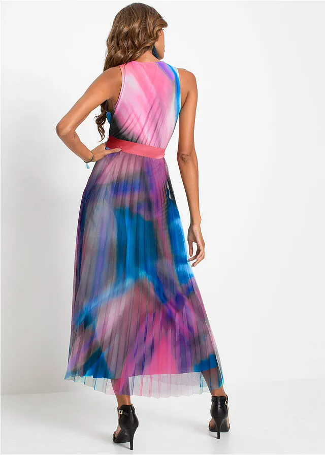 VESTIDO CRUZADO COLORIDO AZULROSA ESTAMPADO